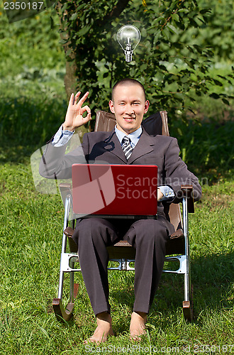 Image of Businessman Working Outdoors