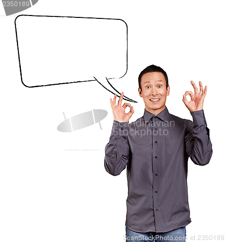 Image of Asian Man Shows OK with Speech Bubble