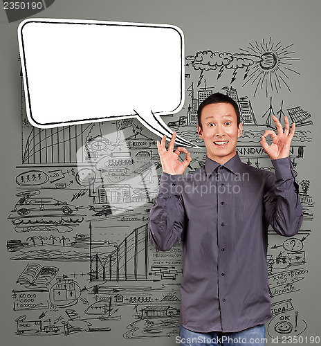 Image of Asian Man Shows OK with Speech Bubble