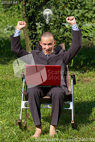 Image of Businessman Working Outdoors