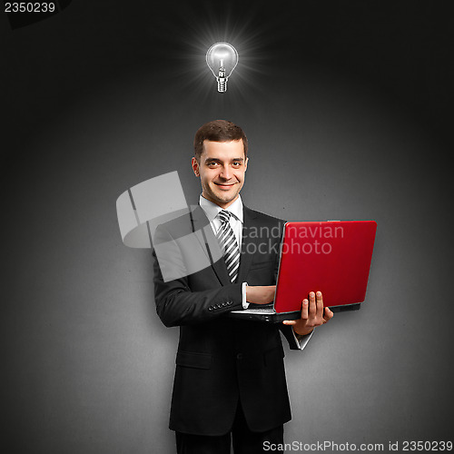 Image of Idea Concept male in suit with laptop in his hands
