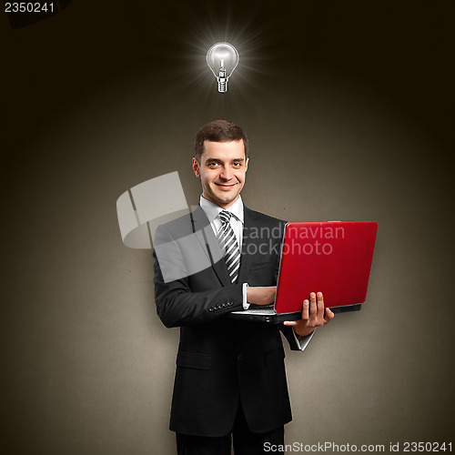 Image of Idea Concept male in suit with laptop in his hands