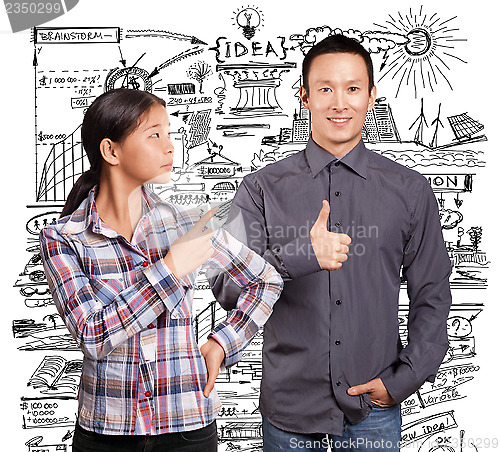 Image of Asian Man and Girl Showing Well Done