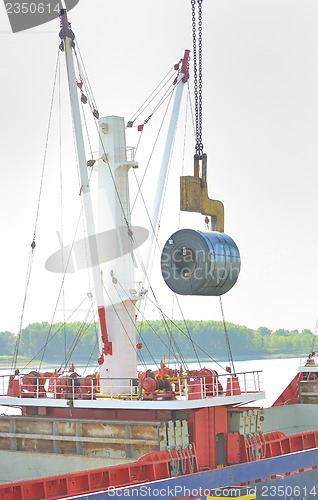 Image of Rolls of steel sheet in the harbor 