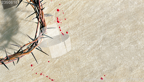 Image of Crown of thorns with blood on grungy background