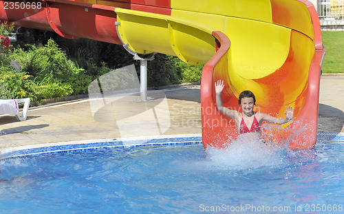 Image of girl in the pool water slide 