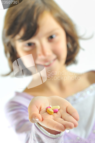 Image of girl holding  pills 