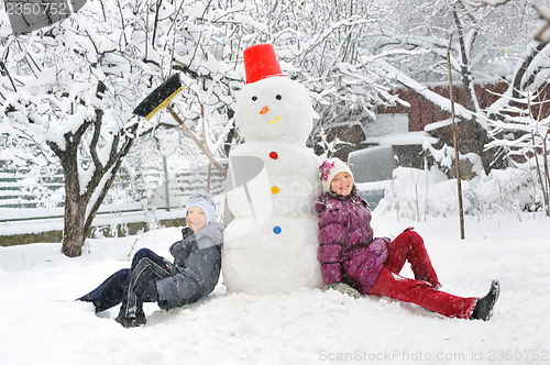 Image of snowman and kids