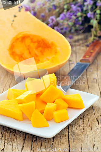 Image of sliced pumpkin on plate 