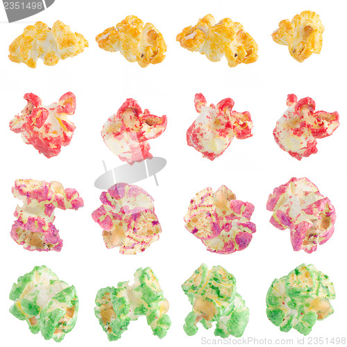 Image of Popped  color kernels of pop corn snack