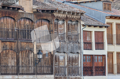 Image of Buildings facade detail on the medieval town of Penafiel, Spain