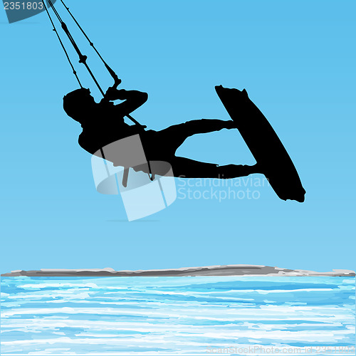 Image of Kiteboarder aerial jump silhouette