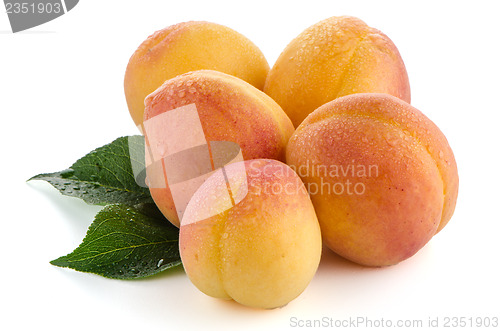 Image of Sweet peaches with leafs