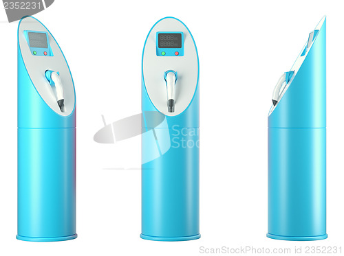 Image of Ecology and transportation: group of blue charging stations