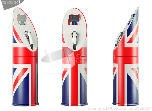 Image of Eco fuel: isolated charging stations with Union Jack flag patter