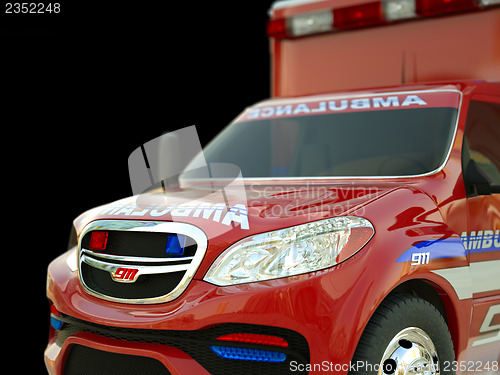 Image of Ambulance: Closeup view of emergency services vehicle on black