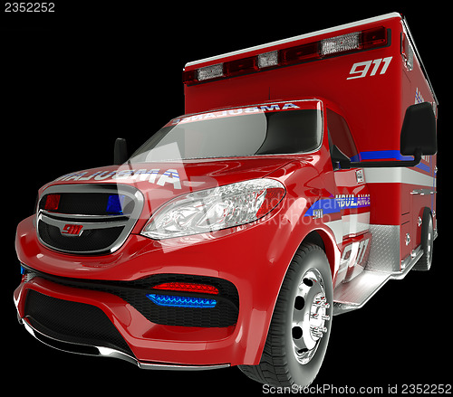 Image of Emergency services vehicle: wide angle view of on black