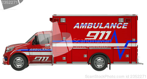 Image of Ambulance: Side view of emergency services vehicle over white