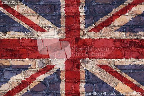 Image of UK flag on brick wall