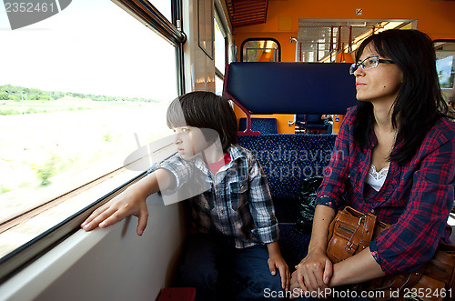 Image of Mother and son travel in the train