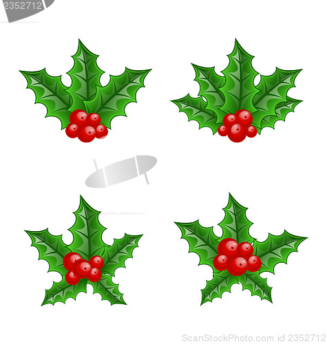 Image of Christmas set holly berry branches isolated on white background