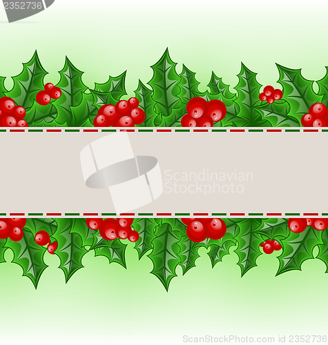 Image of Christmas card with holly berry branches