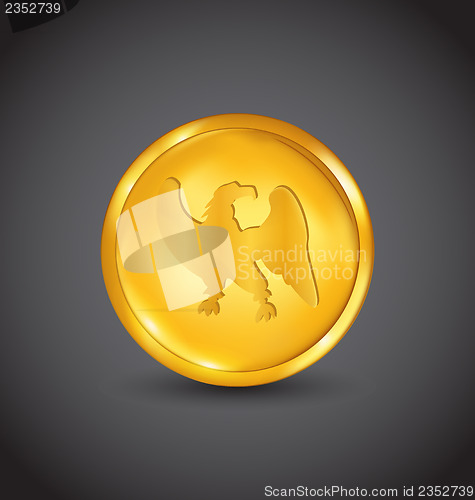 Image of Golden coin with eagle isolated on black background