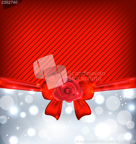 Image of Festive background with gift bow and rose