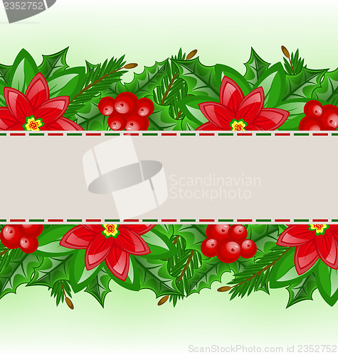 Image of Christmas card with holly berry and poinsettia