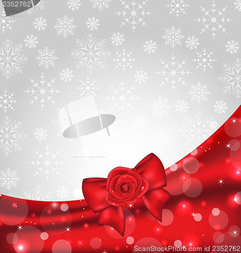 Image of Festive background with gift bow and rose