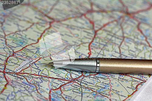 Image of Road Map and Ballpoint Pen