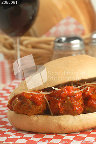 Image of Delicious meatball sandwich with wine