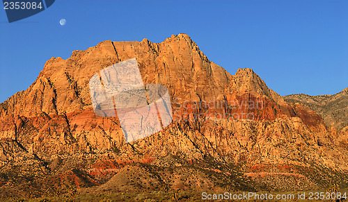 Image of Moon over Red Rock Canyon, Nevada at sunrise
