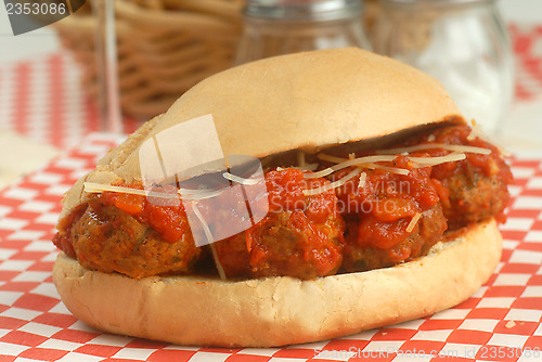 Image of Delicious meatball sandwich with wine