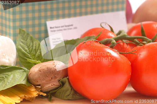 Image of Recipe box with ingredients for spaghetti