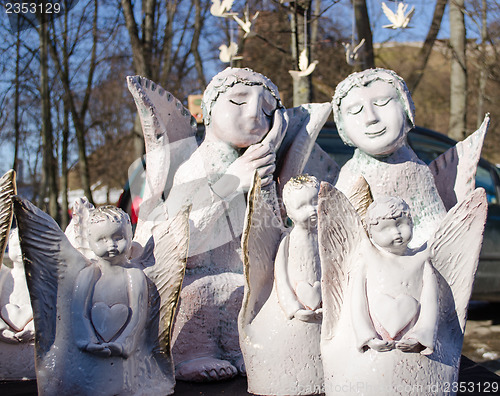 Image of cute clay ceramic angel figures fair market bazaar 