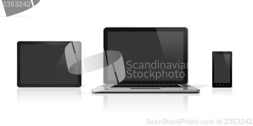 Image of Laptop, mobile phone and digital tablet pc