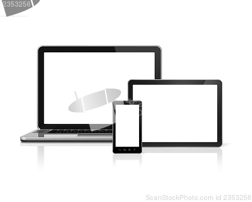 Image of Laptop, mobile phone and digital tablet pc