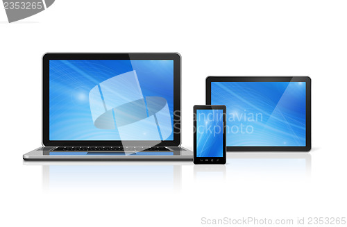 Image of Laptop, mobile phone and digital tablet pc