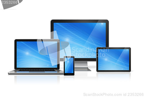 Image of computer, laptop, mobile phone and digital tablet pc