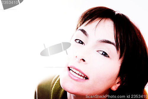 Image of Young woman in bed