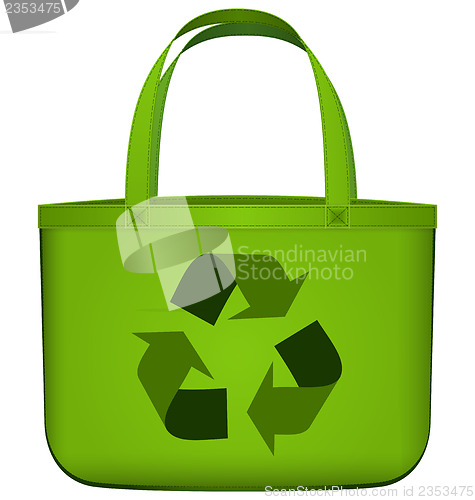 Image of Green reusable bag with recycling symbol 