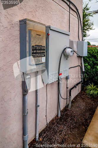 Image of electric service panels on building