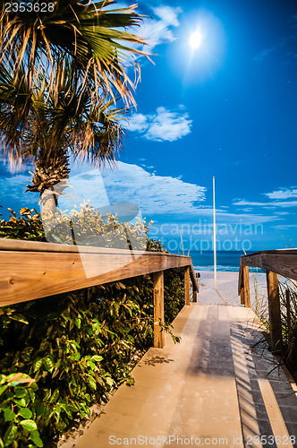 Image of public walk to the beach at night