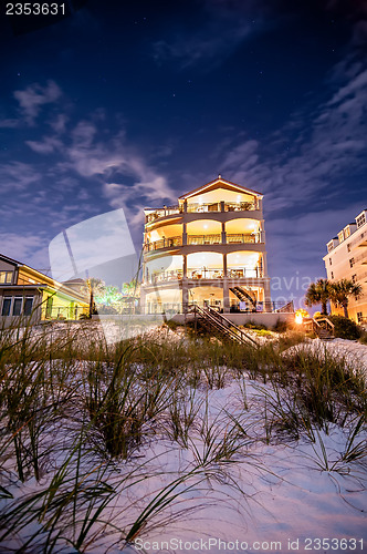 Image of beach hotel at night