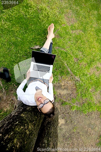 Image of woman with laptop in park