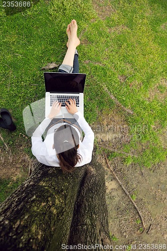 Image of woman with laptop in park