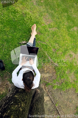 Image of woman with laptop in park
