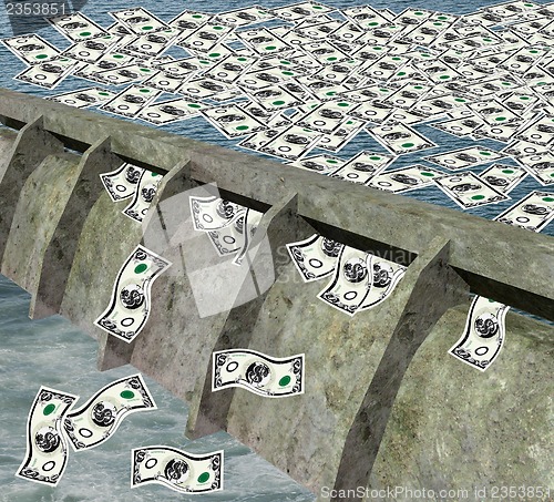 Image of water dam with money flowing water