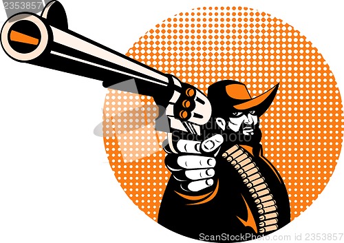 Image of bandit cowboy pointing a revolver hand gun